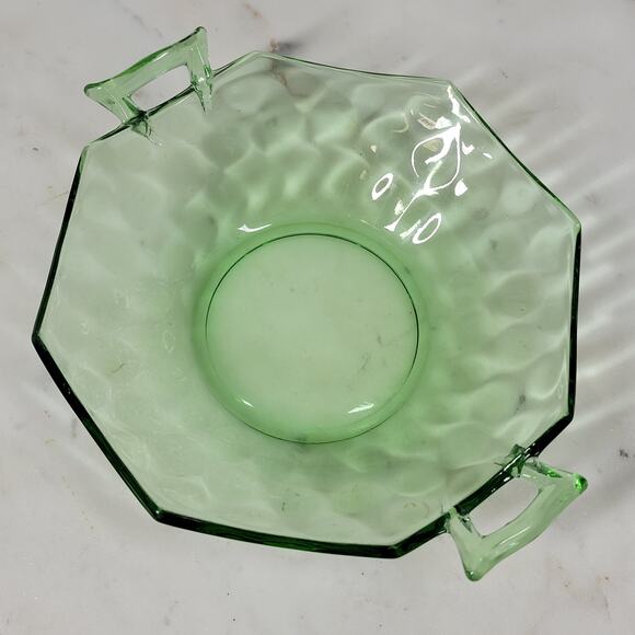 VTG Heisey Octagon Dish 7" Moonbeam Green Candy Bowl Green Trinket Vanity Handle - Picture 14 of 16